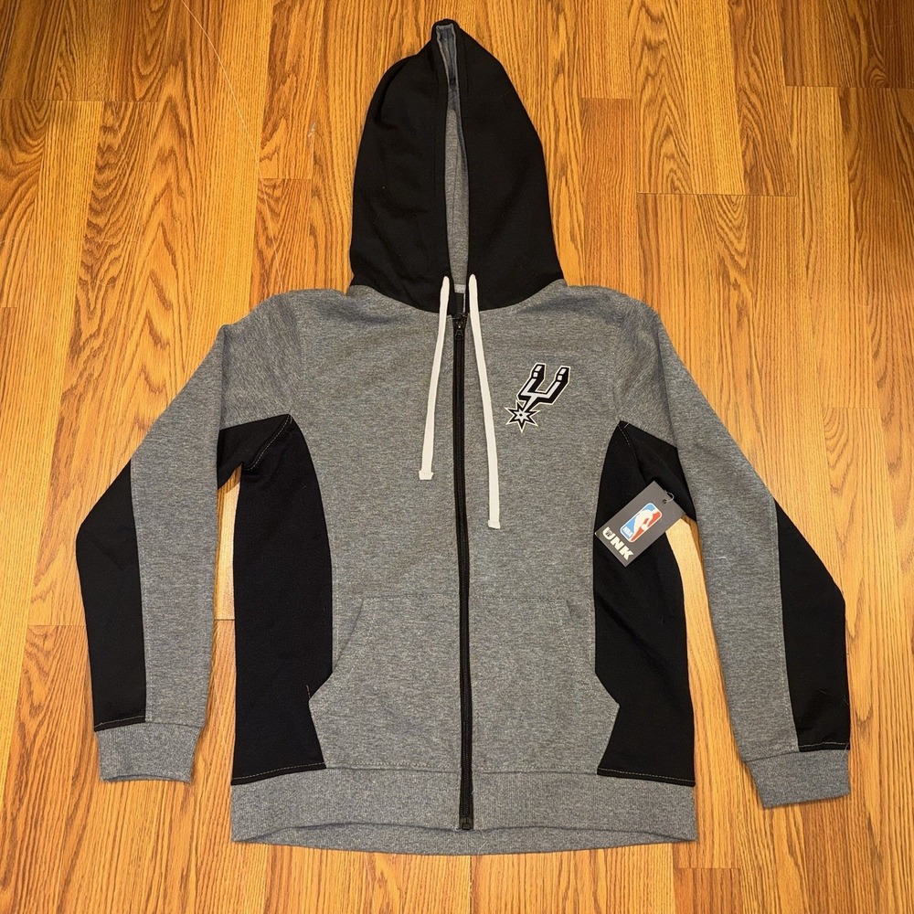NBA UNK San Antonio Spurs Long Sleeve Hoodie Zip-up Gray/Black Sweatshirt YL